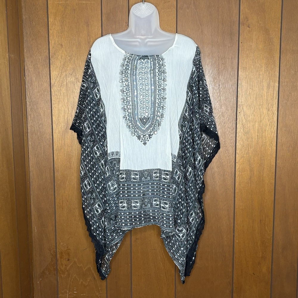 Aqua Blue Tunic‎ Top Womens S Boho Sheer Embellished Ethnic Festival Beachwear